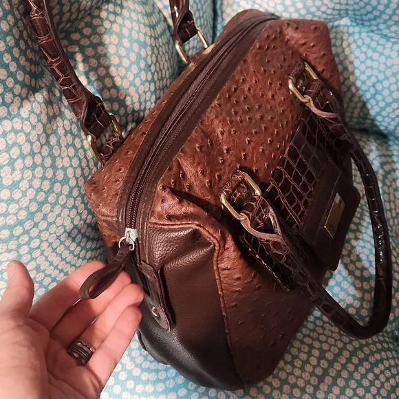 Brown Crocodile US Polo Embossed Leather Handbag - Picture 10 of 12